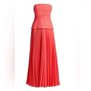 Stunning Acler Coral Strapless Maxi pleated Dress